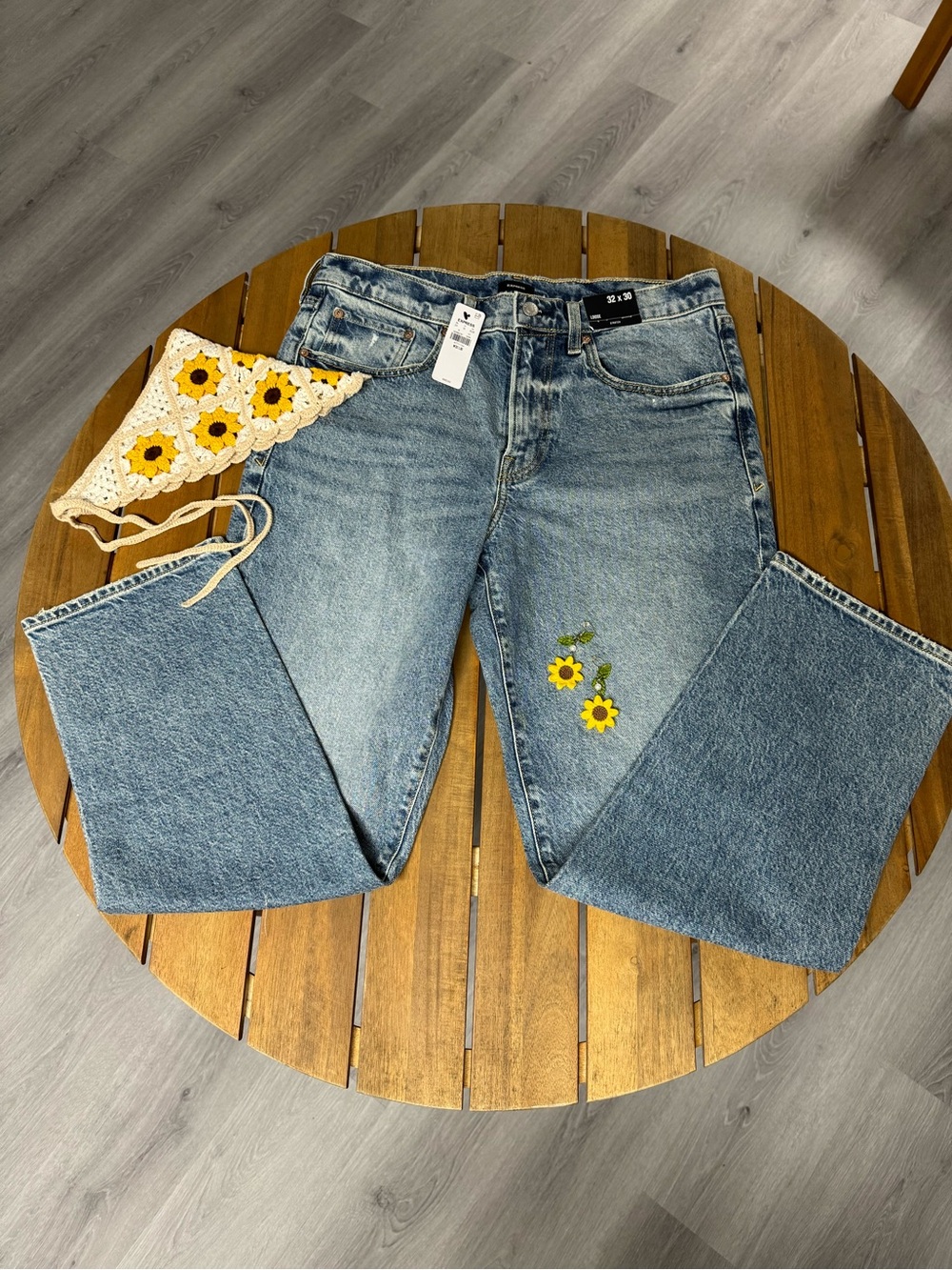 Express Vintage Style Blue Straight Leg Jeans
